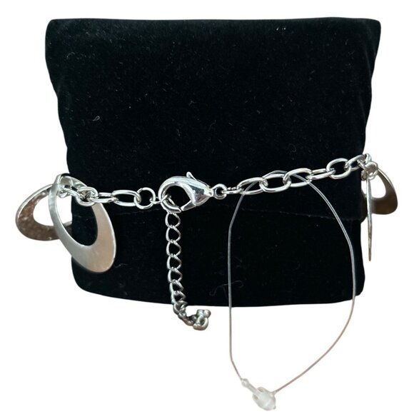 Silver Multi Circle Textured Link Bracelet 7” With 2” Extender Elegant Jewelry - Picture 2 of 4